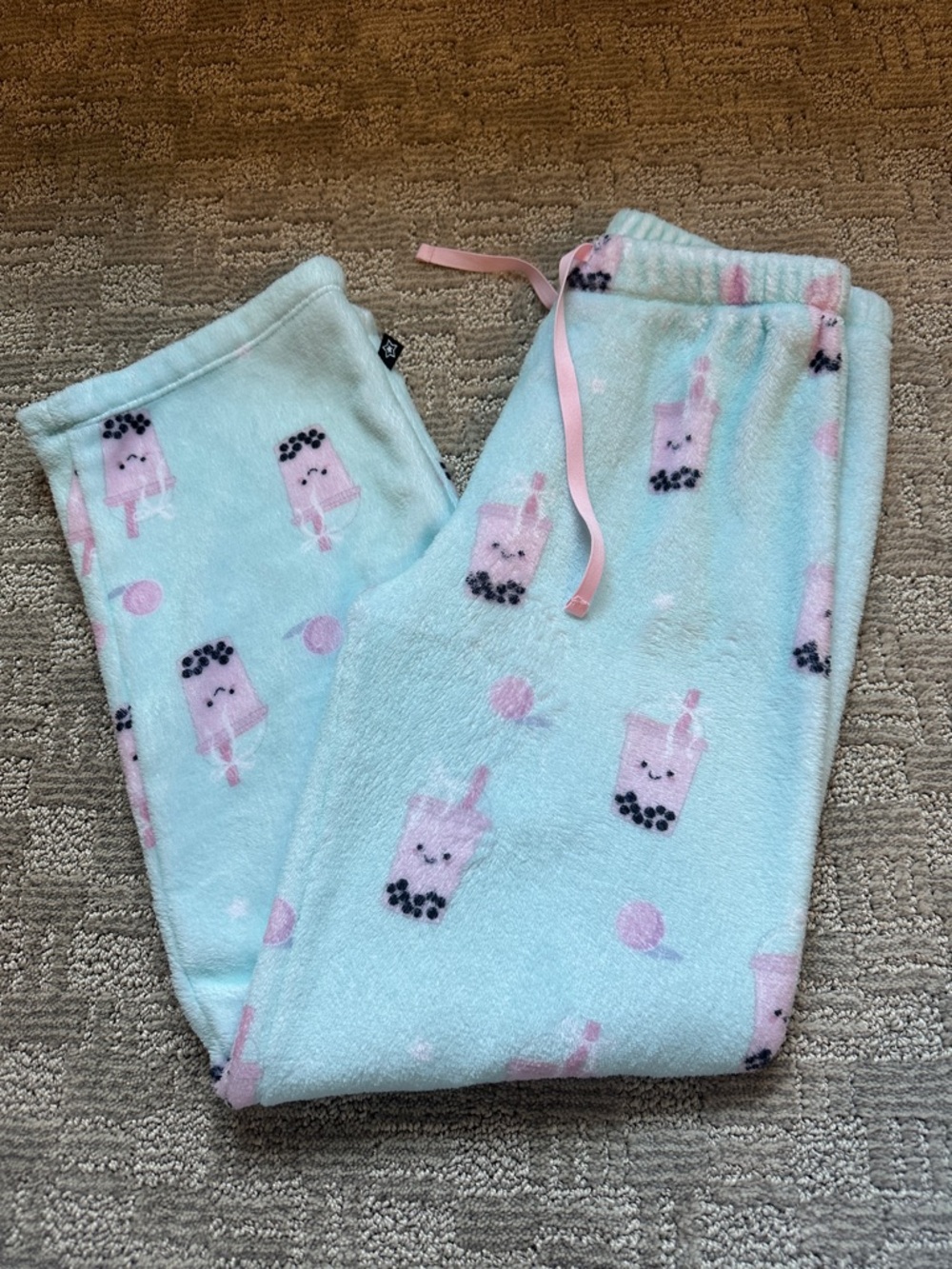 Kids Plush Mint Bubble Tea Print Pajama Pants, 11/12 Pixielane